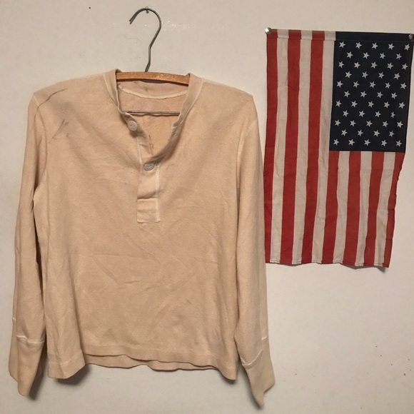 Vintage Military Thermal Henley Button 
